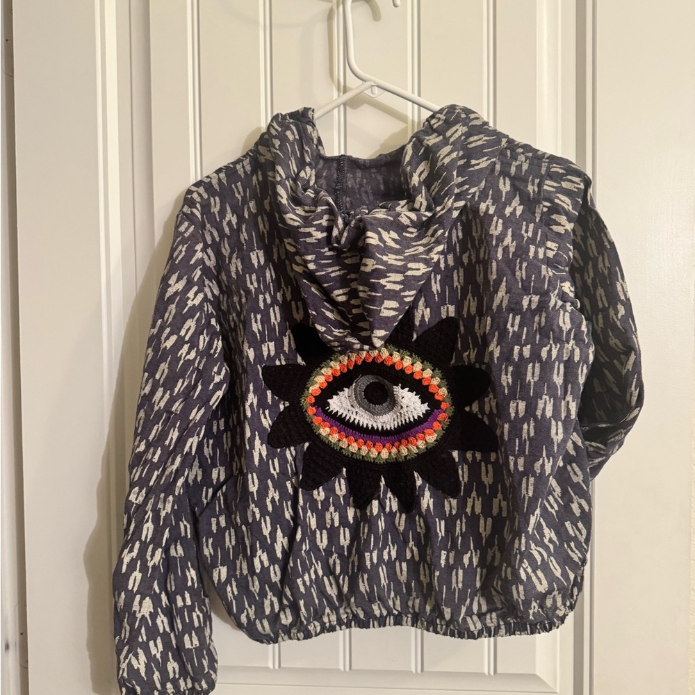 Vintage Lakhays Bomber Jacket M/L with Crocheted All Knowing Eye - Picture 3 of 7